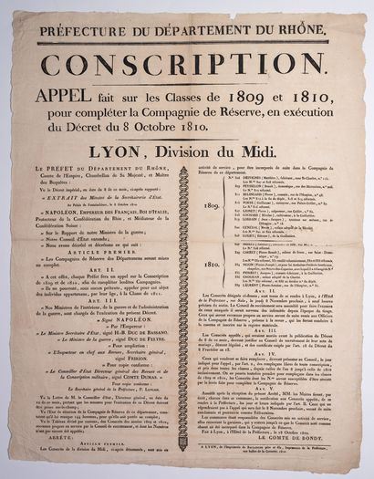 null RHONE. NAPOLEON Emperor. "CONSCRIPTION. LYON, Division of the South. Call made...