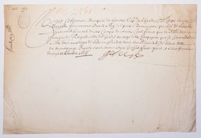 null SIEGE OF LILLE 1667 - Certificate signed René POTIER, Duke of TRESMES and GESVRES...