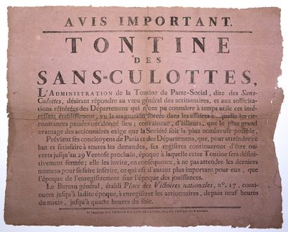 null ACTIONS. "TONTINE DES SANS-CULOTTES" 1795.
"The Administration of the Tontine...