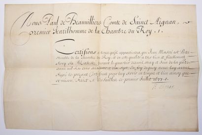 null CASTLE OF VERSAILLES (78). Patent signed Paul de BEAUVILLIERS, Count of SAINT...
