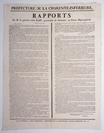 null SIZE OF DANTZIG 1813. 2 Placards "Reports of Mr. General Count RAPP (Jean),...