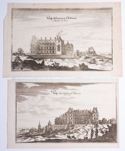 null VAL D'OISE. CASTLE OF ÉCOUEN. 2 engravings XVIIth c.
printed in the Netherlands....