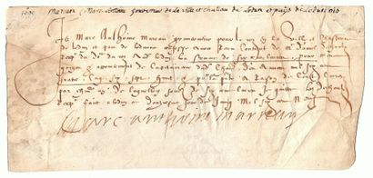 null VIENNA. Castle of LOUDUN. Receipt signed Marc Anthoine MARREAU Governor for...