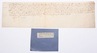 null PARIS 1569. Vellum signed Ober PINTEREL King's counselor in his Court of Parliament...
