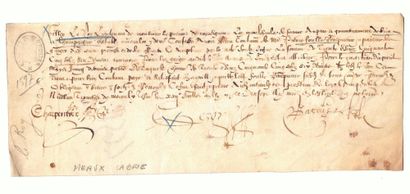 null SEINE ET MARNE. 2 Parchemins de la Famille LE ROY : MEAUX (77) 22 Juillet 1597,...