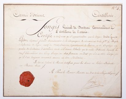 null "ARMÉE D'ORIENT Artillery" (Header manus.) - Signed SONGIS des COURBONS (Nicolas...