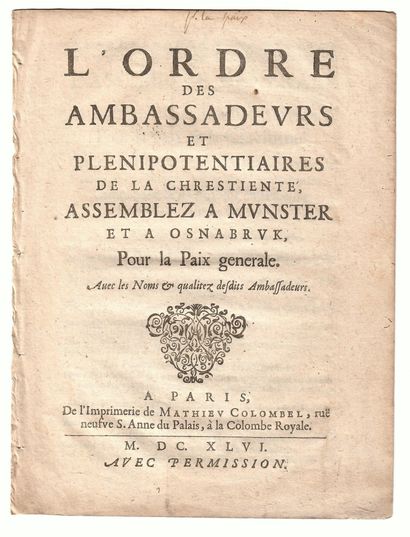 null THE CHRISTIANITY assembled at MUNSTER in 1646. "THE ORDER OF AMBASSADORS and...