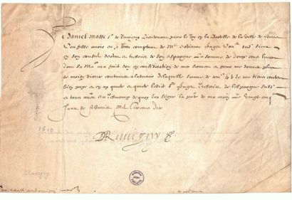 null PRISON DE LA BASTILLE (Paris). 1610. Receipt signed and headed by "Daniel MASSE,...