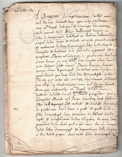 null DORDOGNE. 1714. BERGERAC in PERIGORD. 5 handwritten documents (1660-1714) concerning...