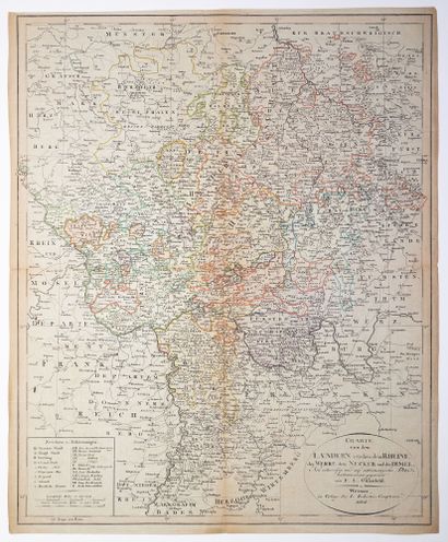 null GERMANY. COUNTRY BETWEEN RHINE & NEEKNE - Geographical map (45 x 55), with watercolor...