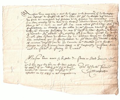 null EURE. 1594. SALT STORE. Two folds (letters) addressed to Mr VALLET Receiver...