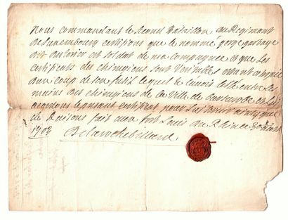 null LUXEMBOURG REGIMENT. Handwritten discharge signed by LAROCHEBILLARD commanding...