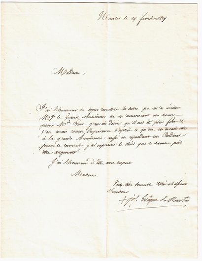 Cardinal de CROY-SOLDRE. Letter signed "Gustave, Cardinal
Prince de CROŸ, Archbishop...