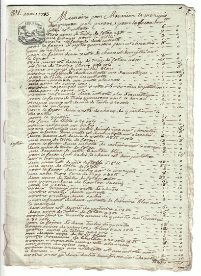 JACOPS D'AIGREMONT Marquis of Aigremont in LILLE.
INVOICE OF CLOTHES. Handwritten...