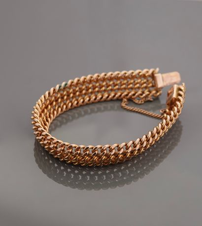 null Bracelet gourmette en plaqué or, 750 MM, fermoir à cliquet, chaînette de sécurité,...