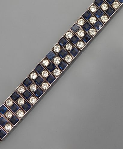 null Bracelet plat en, argent 925 MM, recouvert de pierres blanches et bleues, longueur...