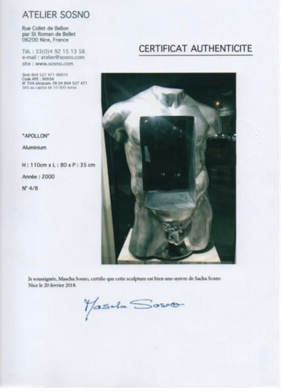 null Sacha SOSNO (1937-2013)
Obliterated Apollo, 2000
Aluminum sculpture
Signed and...