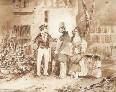 null Henry MONNIER (1805-1877),
Scène de village, mai 1833
Lavis sur papier
Signé...