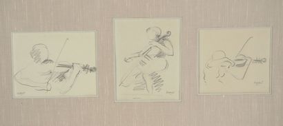 null Roland BIERGE (1922-1991)
Set of drawings representing musicians
Graphite, signed...