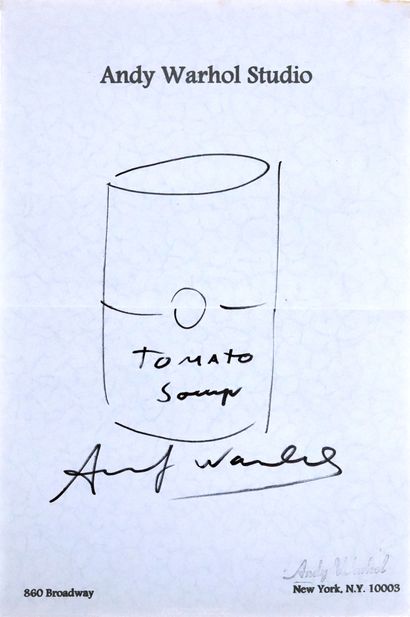 null Andy Warhol, after
Tomato Soup
Ink drawing on paper with a marker signature
Includes...