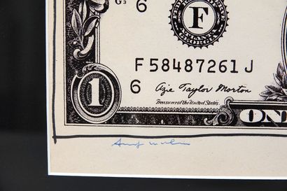 null Andy Warhol, d'après
Impression offset d'un billet d'un dollar réhaussé d'un...