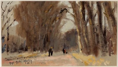 null Henri André MARTIN (1918-2004)
Promenade au bois
Gouache et aquarelle signée...
