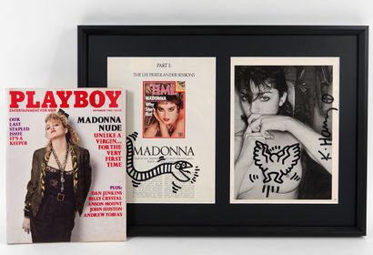 null Keith Haring, after
Two pages of "Playboy Portraits of Madonna" magazine with...