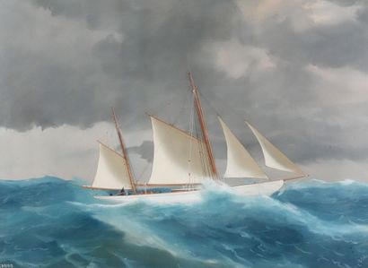 null Antonio de Simone (1851-1907)
Sailboat at sea 
Gouache on paper, signed lower...