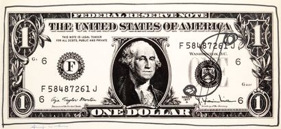 null Andy Warhol, d'après
Impression offset d'un billet d'un dollar réhaussé d'un...