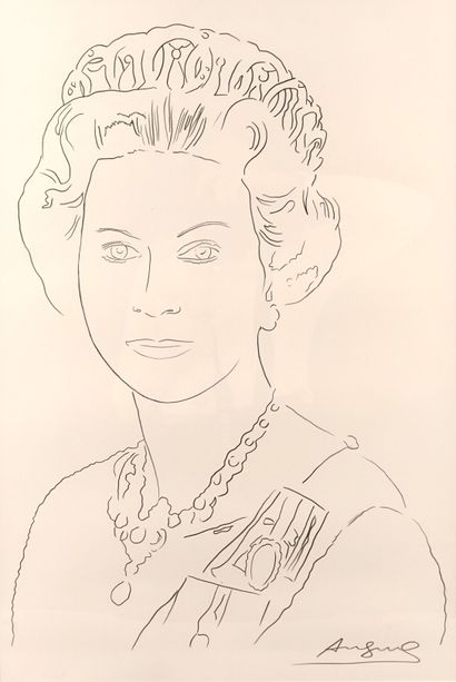 null Andy Warhol, d'après
Portrait de la reine Elisabeth II
Crayon sur papier 
Porte...
