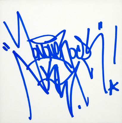 null JonOne, 
Drawing in blue ink during a dedication, bears a signature in the composition
23...