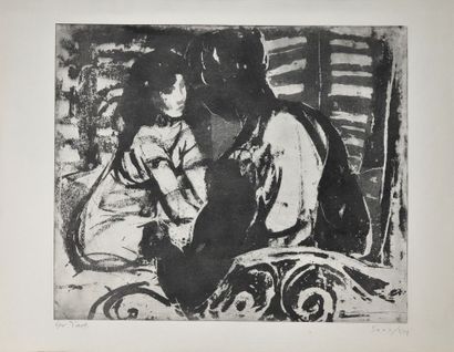 null Hans Ulrich SAAS (Swiss, 1916-1997),
Conversation, 1954
Aquatint on paper signed...