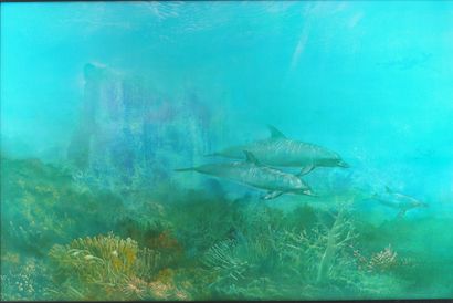 null Roland CAT (1942-2016) - The Dressing (the dolphins), 1999. Oil on canvas. Signed...