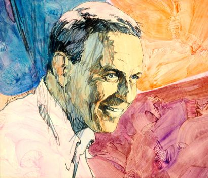 null Ashmezd (20th century)
Portrait of Frank Sinatra, 
Mixed media on paper signed...