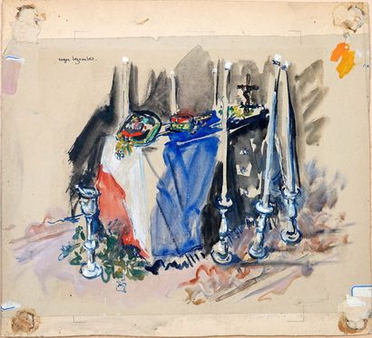 null Roger Bezombes (1913-1994)
The Catafalque
Mixed media on paper mounted on cardboard,...