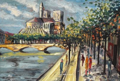 null Modern school (20th)
View of Notre-Dame from the Saint-Louis Island
Oil on isorel...