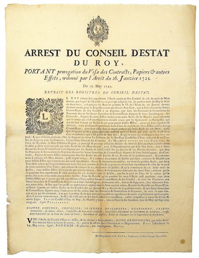 null GÉNÉRALITÉ DE BORDEAUX. 1721. “Arrest du Conseil d’État du Roy, portant prorogation...