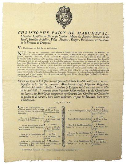 null DAUPHINÉ. 1772. SOLDATS INVALIDES. Christophe PAJOT DE MARCHEVAL, Chevalier,...