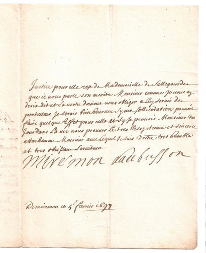 null DORDOGNE. 1697. AUBUSSON DE MIREMONT - Jean IV, D’AUBUSSON Marquis de MIREMONT,...