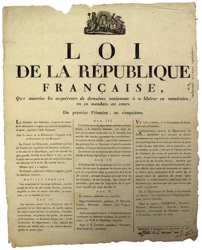 null DOUBS. DOMAINE NATIONAUX. 1796. “LOI de la république Française, qui autorise...