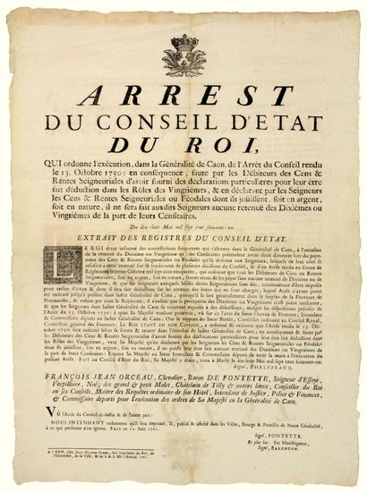 null GÉNÉRALITÉ DE CAEN (14). 1761. CENS RENTES SEIGNEURIALES OU FÉODALES. “ARREST...