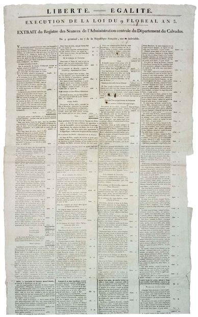null CALVADOS. 1799. VENTE DE BIENS D’ÉMIGRÉS. « Exécution de la Loi du 9 Floréal...