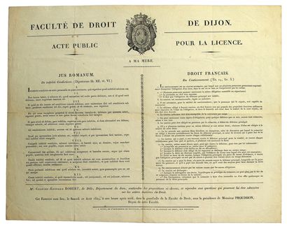 null CÔTE-D’OR. 1824. FACULTÉ DE DROIT DE DIJON. Acte public pour la Licence. Droit...