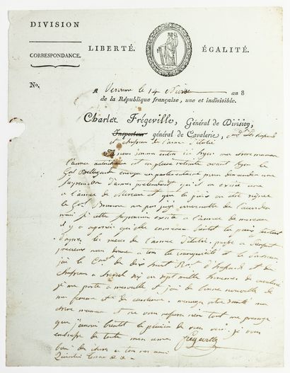 null GÉNÉRAL CHARLES FRÉGEVILLE (Château de Grandval/ Tarn 1762 – 1841). Lettre autographe...
