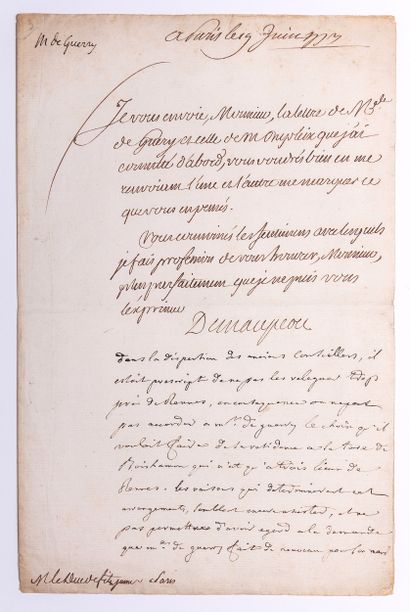 null BRETAGNE. Lettre signée De MAUPÉOU (René -Nicolas; Chancelier en 1768) - Av...