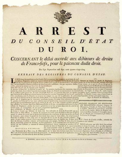 null BRETAGNE. 1785. ST CLOUD (92). DROITS DE FRANCS-FIEFS. 
« Arrest du Conseil...