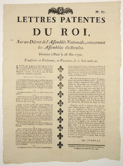 null ASSEMBLÉE NATIONALE. PARIS 1790. « Lettres patentes du Roi (Louis XVI), sur...