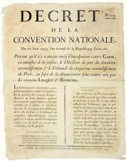 null ACCUSATION DE GARAT Ex-Ministre de la Justice. 1793. Décret de la Convention...