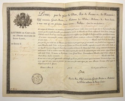 null ORDRE DE ST LOUIS. 1815. Brevet de Chevalier de SAINT- LOUIS, en faveur du Marquis...
