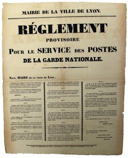null LYON (69) 29 août 1831. « Règlement provisoire pour le SERVICE des POSTES de...